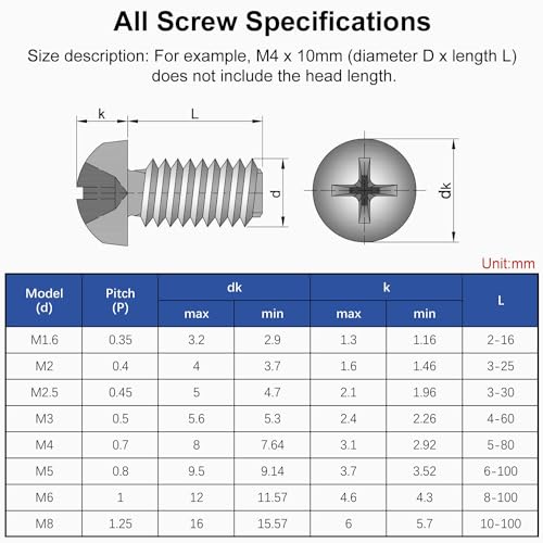 30Pcs Extra Long M4-0.7 X 80mm Knob Pull Machine Screws Metric Pan Head Phillips Drive Cross Head Screw 304 Stainless Steel Full Thread Bolts Cabinet Door Drawer Screws