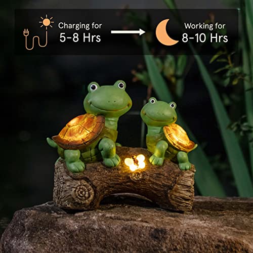 10 Garden Statue Turtles Figurine-Cute Frog Face Turtles Resin Statue with Solar Lights, Outdoor Fall Gnomes Decorations for Yard Lawn Ornaments, Garden Gifts for Mom