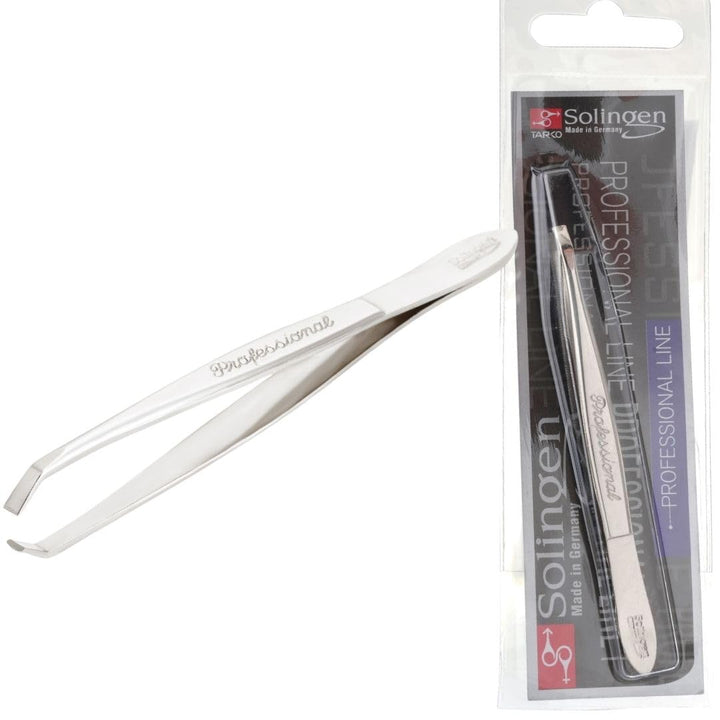 Stainless Steel Professional Slanted Tweezers, Best for Eyebrows Extensions, Facial Hair, Made in Germany
