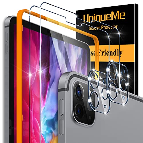 [2+2+1 Pack] Compatible with iPad Pro 12.9 2022 6th &amp; 2021 5th &amp; 2020 4th Screen Protector Tempered Glass and Camera Lens Protector, Compatible with Face ID &amp; Apple Pencil