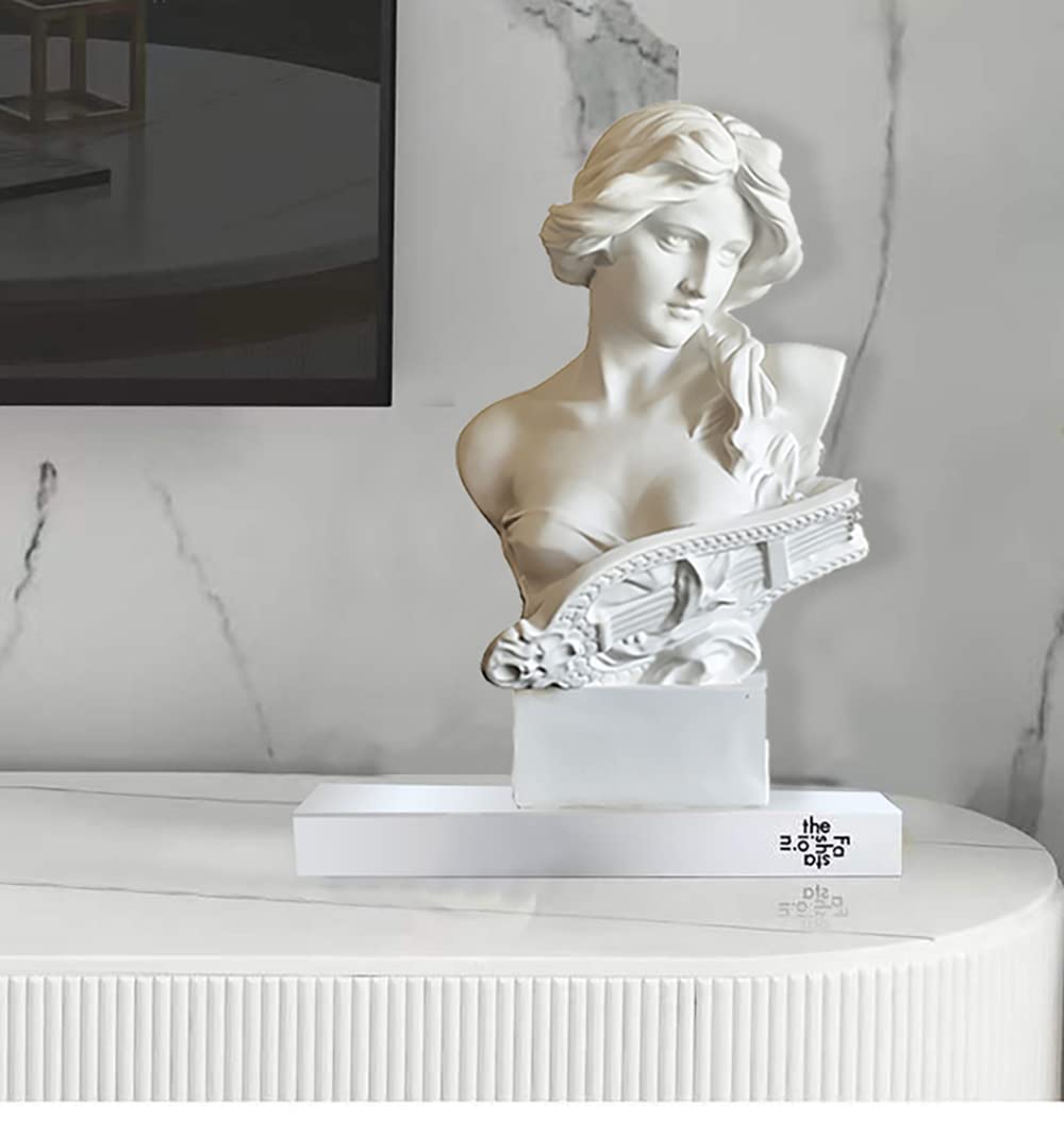 White Greek Goddess Resin Sculpture Statue for Home Decor (6.2 inches, Music Theme)