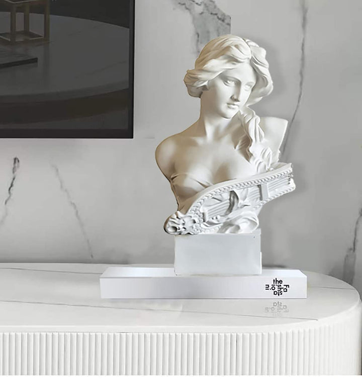 White Greek Goddess Resin Sculpture Statue for Home Decor (6.2 inches, Music Theme)