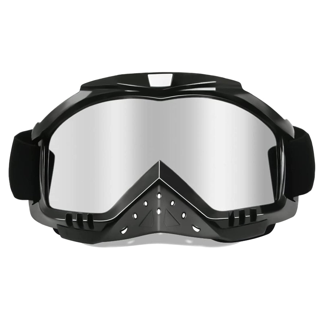 Motorcycle Goggles Dirt Bike Goggles Grip For Helmet Anti UV Windproof Dustproof Anti Fog Glasses for ATV Off Road Racing with Cool Look Headwear Silver Lens 2 in 1