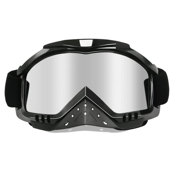 Motorcycle Goggles Dirt Bike Goggles Grip For Helmet Anti UV Windproof Dustproof Anti Fog Glasses for ATV Off Road Racing with Cool Look Headwear Silver Lens 2 in 1