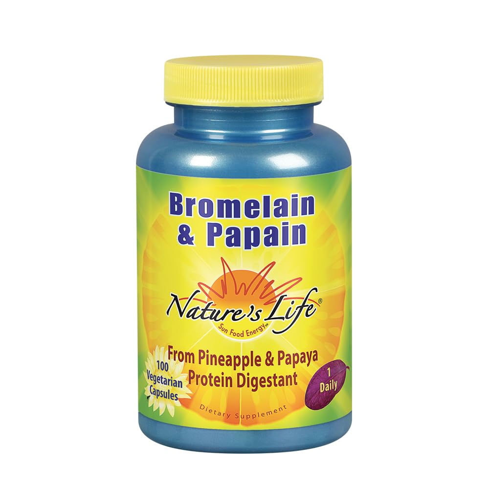 Nature&#39;s Life Bromelain &amp; Papain | Proteolytic Enzymes for Digestive Support &amp; Comfort | from Pineapple &amp; Papaya | 250mg Ea | 100 Vegetarian Capsules