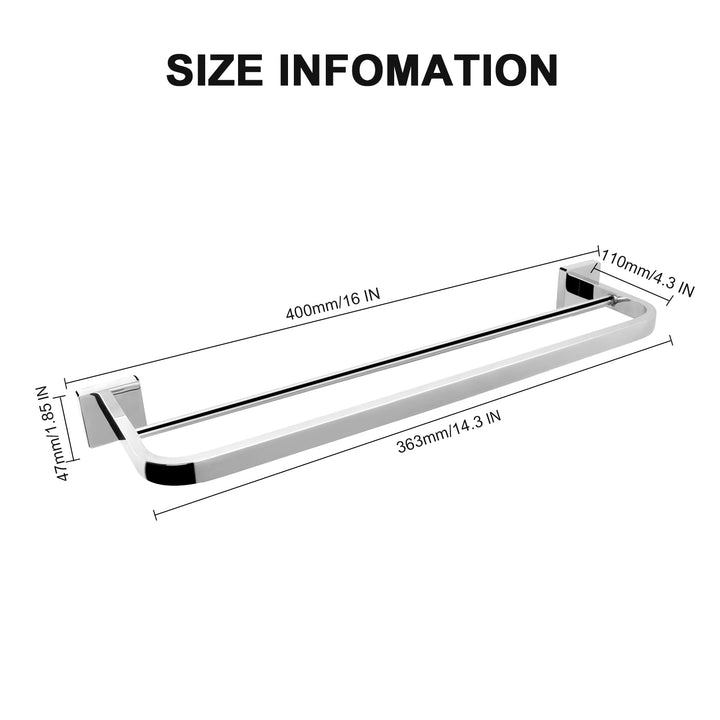 Double Bath Towel Bar, Bathroom Accessories-Thicken Stainless Steel Shower Towel Rack for Bathroom/Kitchen, Elegant Arc Edge Towel Holder Wall Mounted (Chrome Finish, 16 Inch)