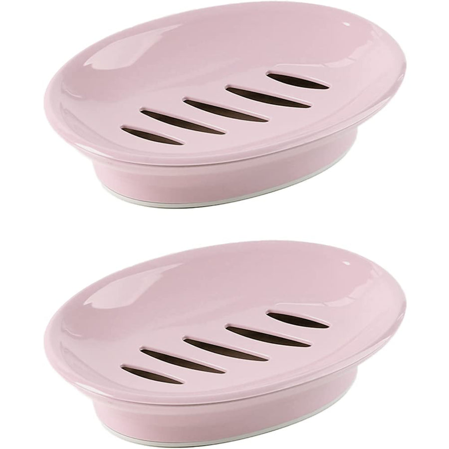 2-Pack Soap Dish with Drain Soap Holder Easy Cleaning Soap Saver Dry Stop Mushy Soap Tray for Shower Bathroom Kitchen… (Pink)