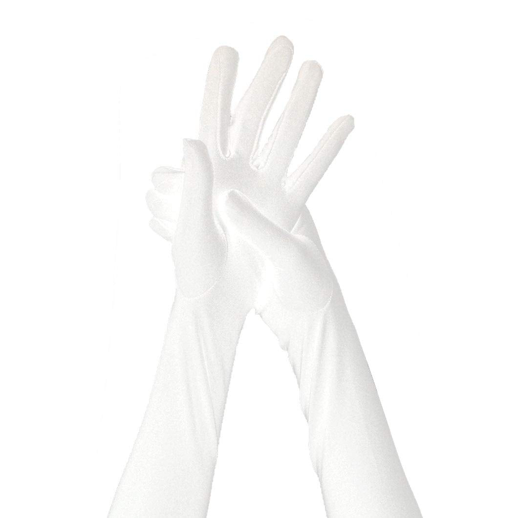 Long Opera Party 20s Satin Gloves Stretchy Adult Size 20.7 Elbow Length 1920s Opera Satin Long Gloves Classic Sun Protection Gloves Wedding Bride Etiquette Gloves for Women Girls White