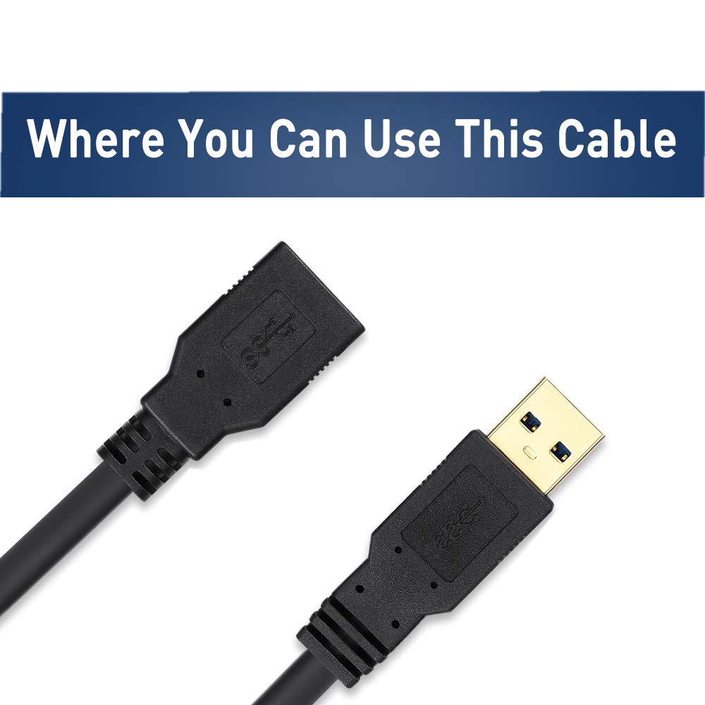 USB 3.0 Extension Cable 20 FT,USB Extender Cable 20 FT Type A Male to A Female High Speed 3.0 USB Cable 20FT Black