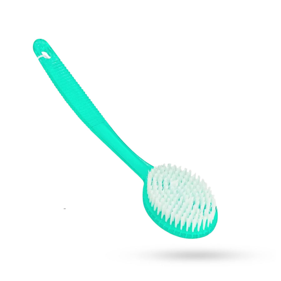 Bath Brush with Bristles, Bath and Shower Scrubber, Long Handle for Exfoliating Back, Body, and Feet (Green, 13in)