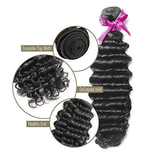 16, GR-Peruvian hair-Deep wave : Beauty Grade 6A 100% Unprocessed Peruvian Virgin Human Hair Deep Wave Remy Hair Weave Deep Curly 1 Bundle Natural Black 16