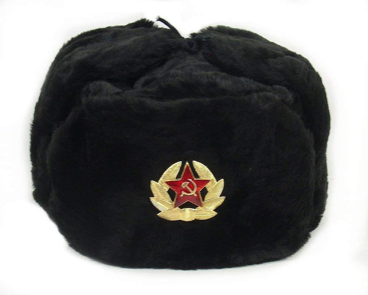Hat Russian Soviet Army Black KGB * Fur Military Cossack Ushanka * Size M