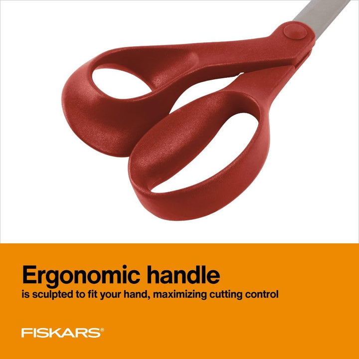® All-Purpose Left-Handed Scissors - Ergonomically Contoured - 8 Stainless Steel - Paper and Fabric Scissors for Office, Arts, and Crafts - Red