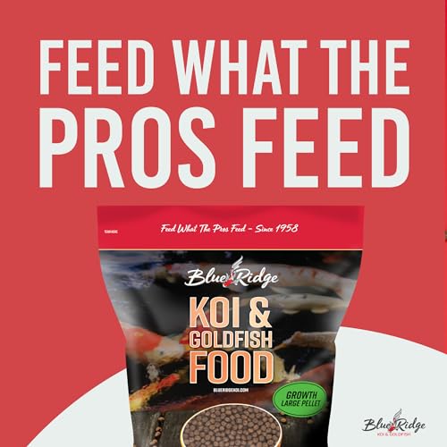Blue Ridge Koi Fish Food 5lb - Koi Food 3/16” Large Growth Formula, Goldfish Food, Premium Fish Food for Ponds, Ponds Fish Food, Koi Food Fall and Winter Fish Food, Floating Pond Pellets