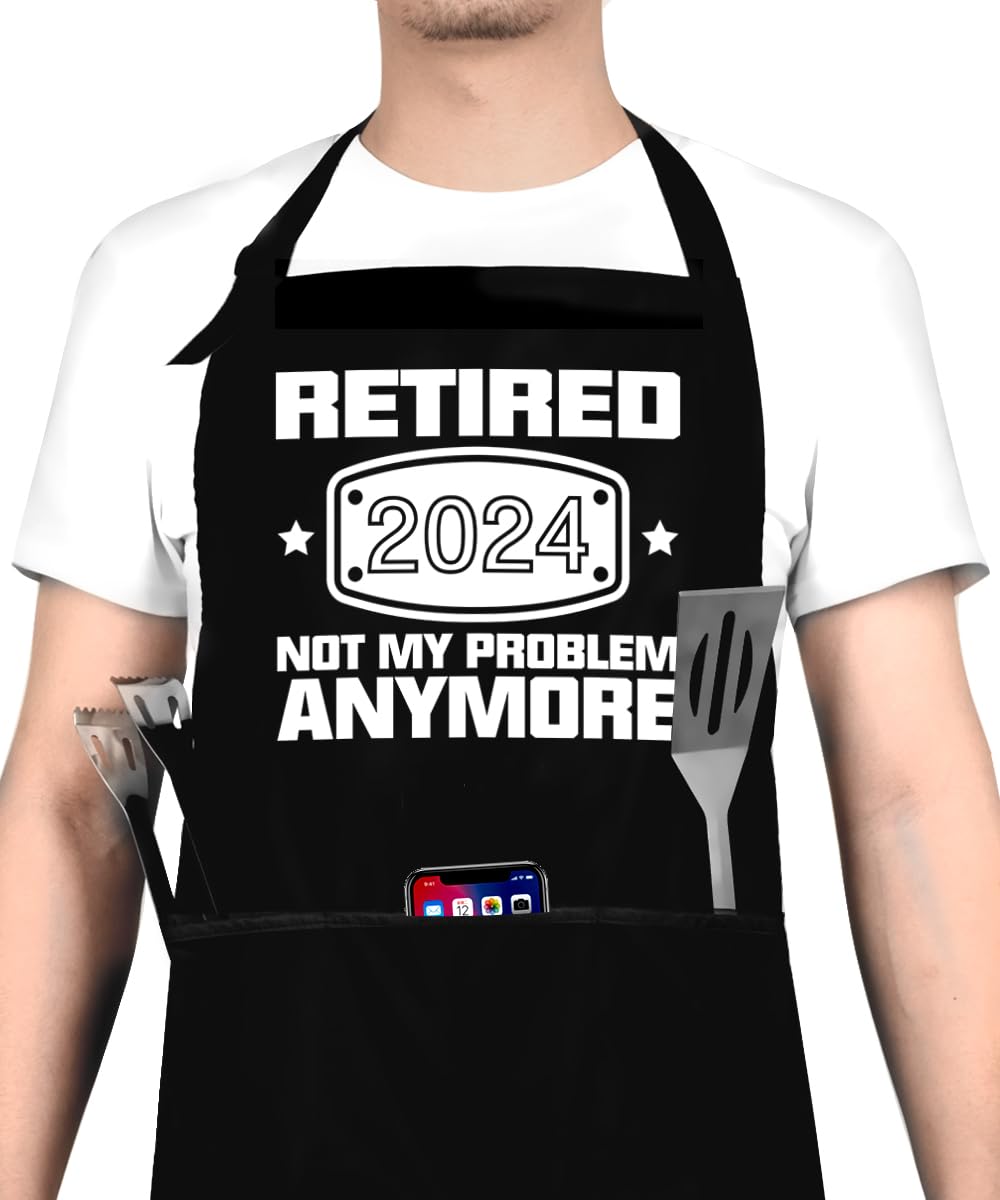 2022 Retirement Gift Apron for Men and Women, Funny Retired 2022 Not My Problem Any More - Cooking Apron Gift, Happy Retirement Gifts for Chef, Husband, Wife, Dad, Mom, Friends