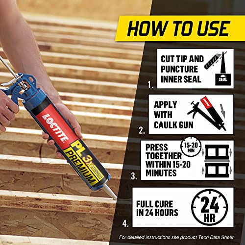 PL Premium Polyurethane Construction Adhesive, Versatile Construction Glue for Wood, Concrete, Stone, Metal &amp; More- 10 fl oz, Cartridge, 1 Pack