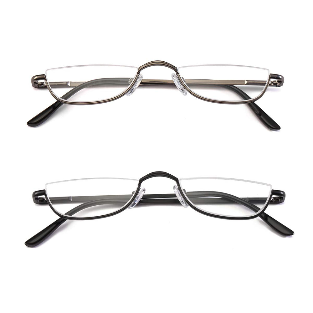 COVESATO Half Frame Reading Glasses, Half Metal Moon Re