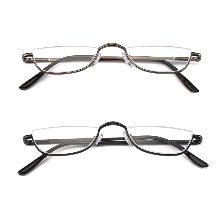 COVESATO Half Frame Reading Glasses, Half Metal Moon Re