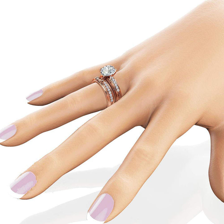 925 Sterling Silver Fashion 18k Rose gold Bride Ring Round cut Cubic Zirconia Anniversary Promise Rings Set CZ Classic Eternity Engagement Wedding Band Ring for Women (US Code 6)
