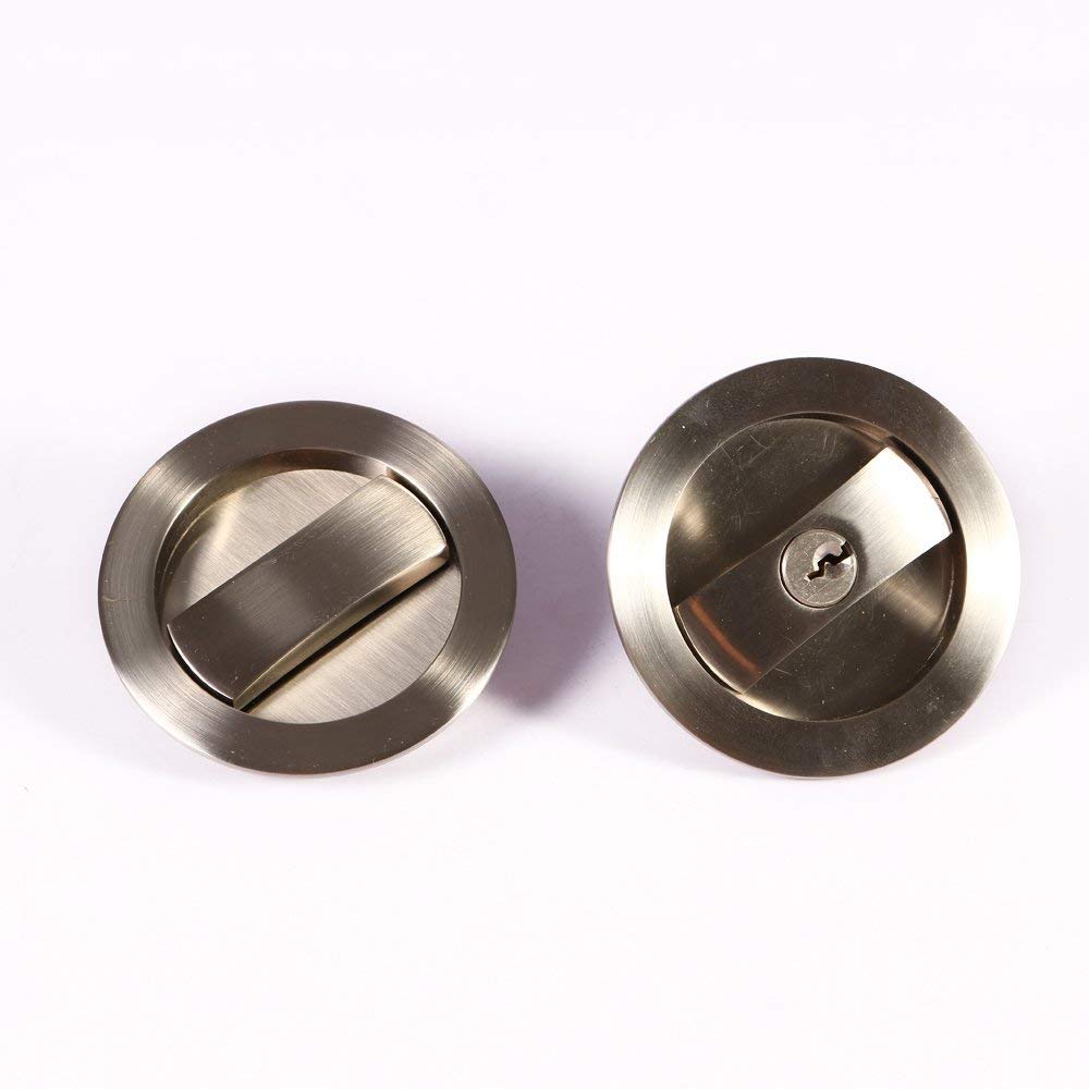 Invisible Barn Wood Sliding Door Gate Cup Handle Lock Hardware with Keys (Sliver (Dia-2.95)