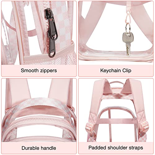 Clear Backpack Mini Transparent Backpack Stadium Approved See Through Backpack for Work, Festivals, Sport Event, Pink