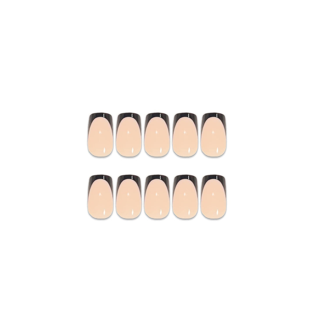 French Tip Press on Nails Black Glue on Nails Short Fake Nails Square Full Cover False Nails with Designs for Women and Girls 24PCS