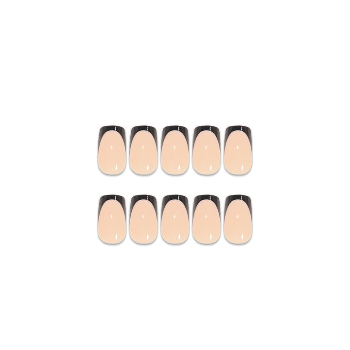 French Tip Press on Nails Black Glue on Nails Short Fake Nails Square Full Cover False Nails with Designs for Women and Girls 24PCS