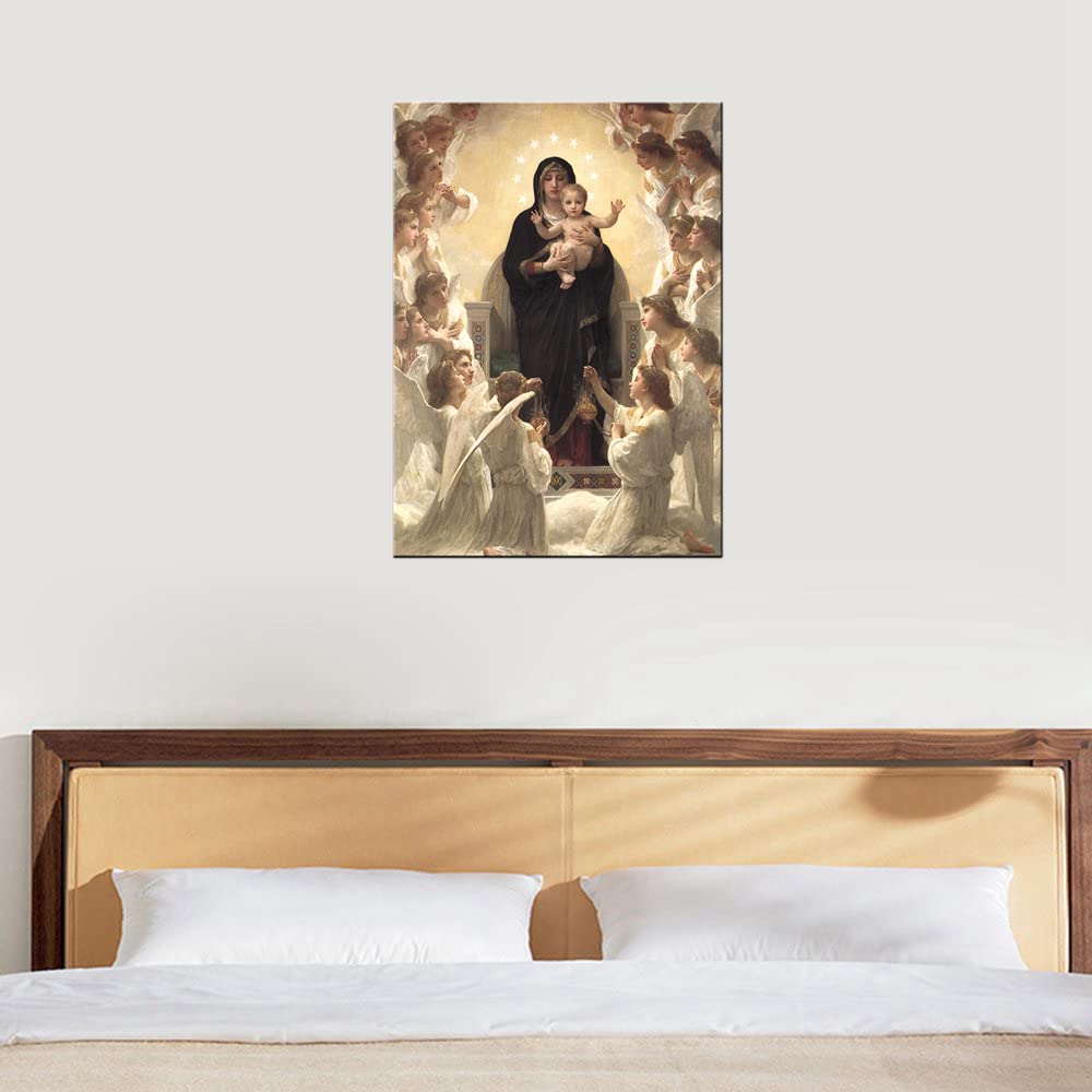 Virgin Mary and Christ Jesus Angel Paradise Lounge Wall Art Poster and Print Artwork for Living Room Wall Decor Wrapped Canvas Ready to Hang 12x16inch