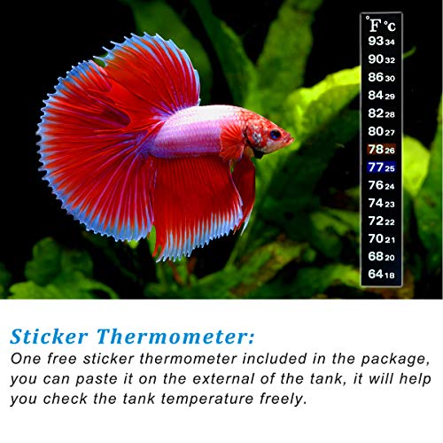 25W Small Aquarium Submersible Betta Heater with Free Thermometer Strip, Under 6 Gallon Fish Tanks (Preset Temperature 78)