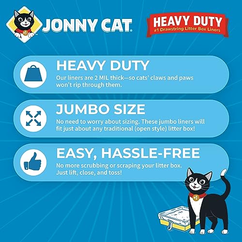 Jonny Cat Litter Box Liners: Heavy Duty - Tear &amp; Leak Resistant - Drawstring Close - Jumbo, 5 Count