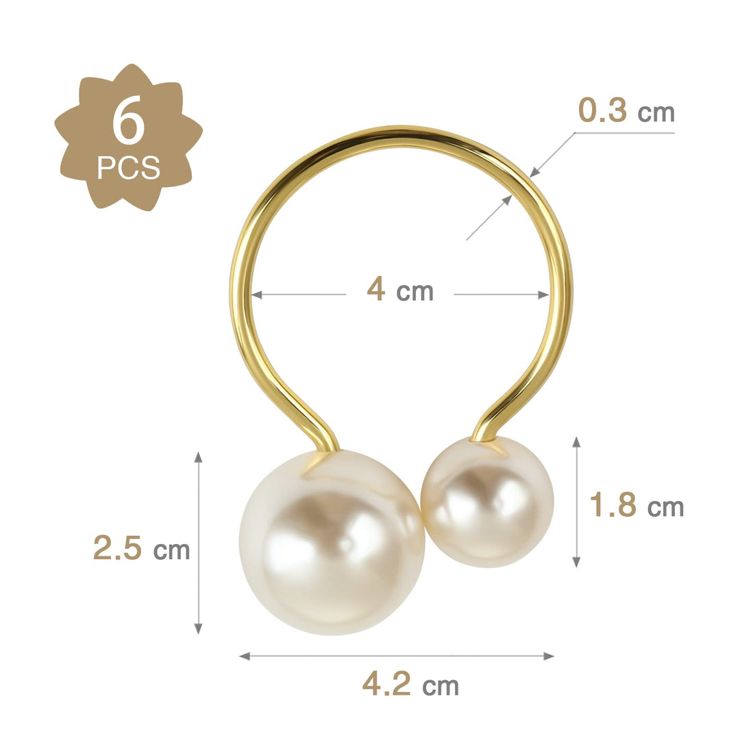 KESOTE Pearl Napkin Rings Set of 6, Gold Napkin Rings H