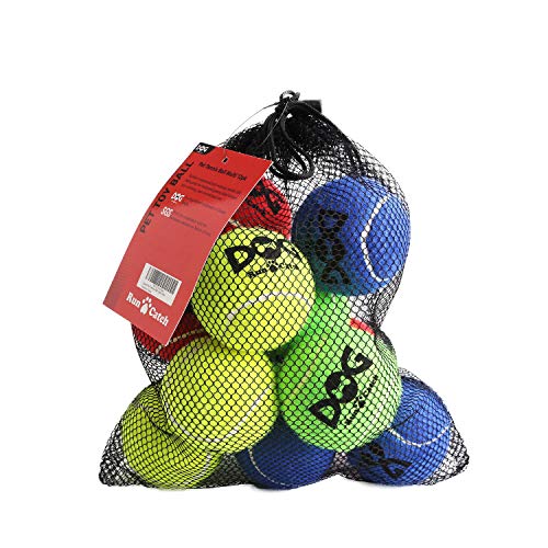Dog Tennis Balls - 12 Pack 2.5'' Durable Non-Toxic Interactive Pet Toy Balls with Mesh Bag, SGS Certified, Multi-Color Dogs Fetch Toys for Training & Outdoor Play, Medium/Large Breeds