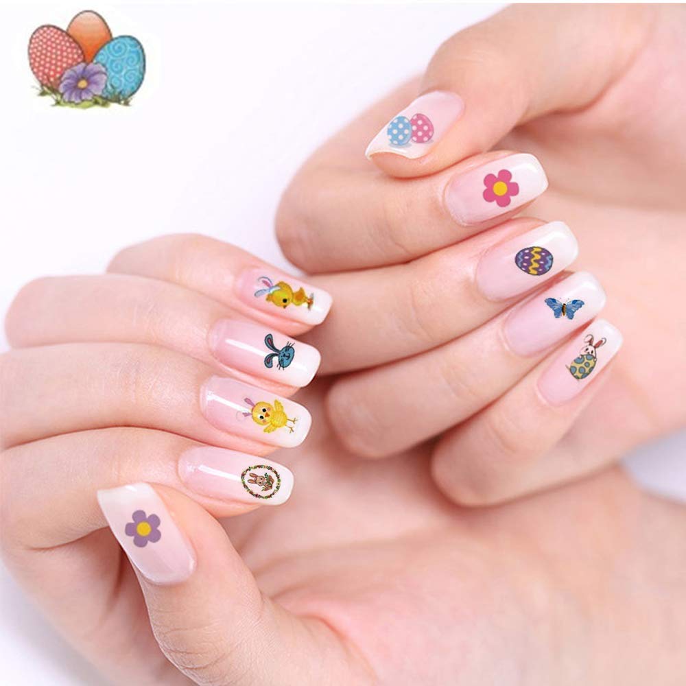3D Easter Nail Art Stickers Bunny Nail Decals Nail Supplies Cute Rabbits Hare Easter Egg Chick Flowers Design Self Adhesive Nail Stickers for Acrylic Nail Decorations Easter Party Favors 10 Sheets