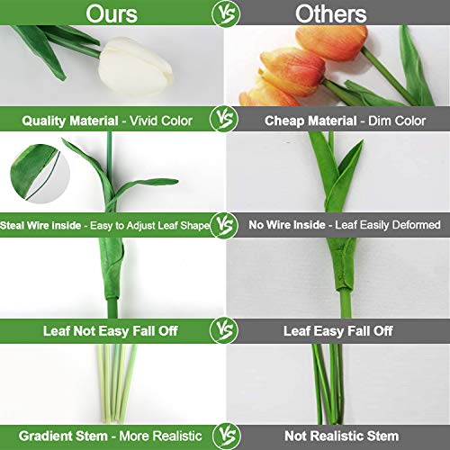 30pcs Artificial Tulips Flowers Fake Latex Tulip Stems - Real Touch Faux White Tulips Flower for Easter Spring Wedding Bouquet Centerpiece Floral Arrangement Cemetery Table Decor
