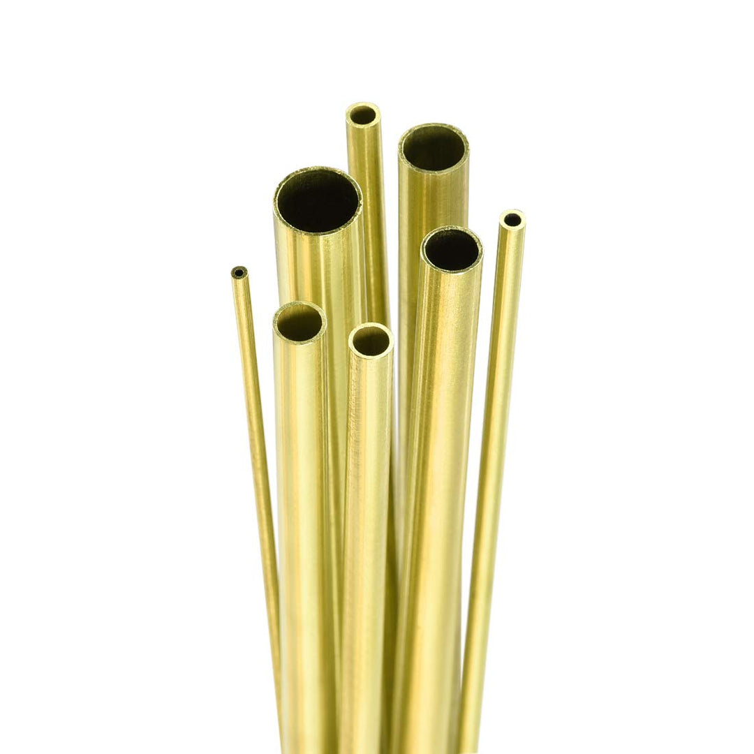 Brass Tube, 2mm 3mm 4mm 5mm 6mm 7mm 8mm 10mm OD x 0.5mm Wall Thickness 300mm Length Seamless Round Pipe Tubing, Pack of 8