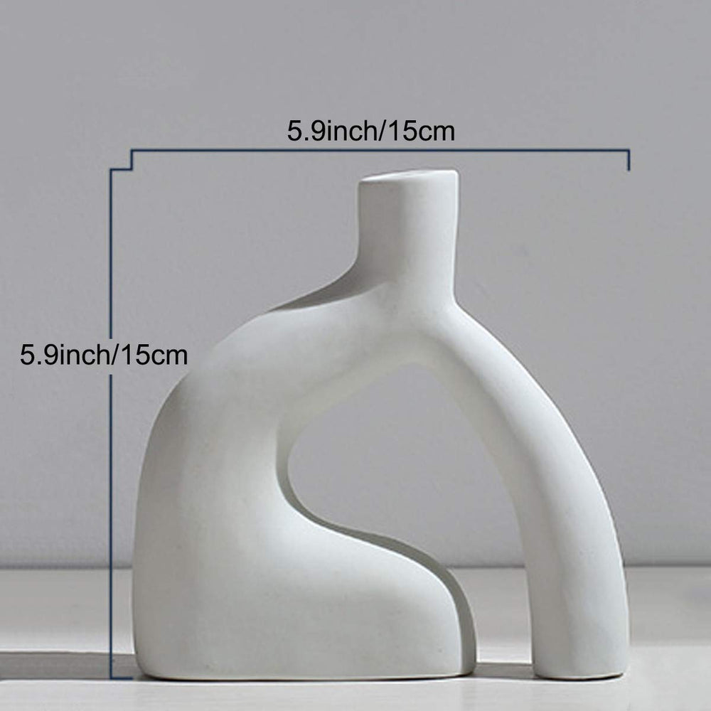 White Ceramic Vase, Nordic Style Modern Minimalist Pottery Vase Rustic Home Decor Table Centerpieces Vase Ceramic Vases for Fireplace Decor Living Room Flowers Decoration, 5.9'' x 5.9''