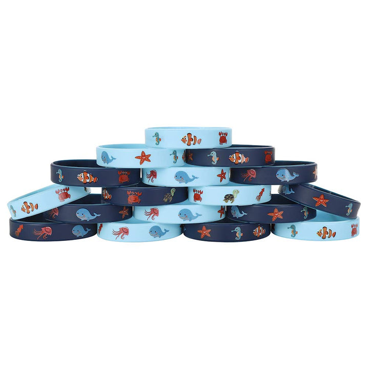 24 Pack Under the Sea Silicone Wristbands Bracelets, Ocean Life Animal Birthday Decoration Party Favors for Kids