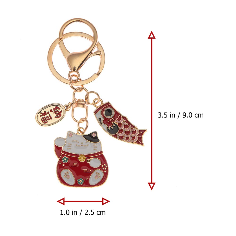Maneki Neko Lucky Cat Keychain: Japanese Beckoning Cat Keyring Fengshui Fortune Key Chains for Wealth Fortune