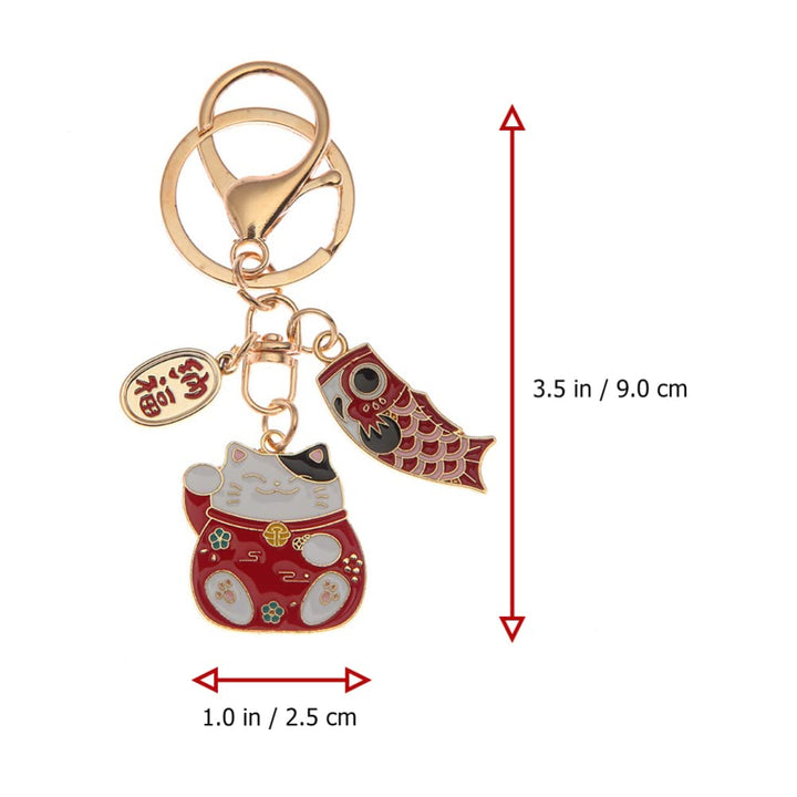 Maneki Neko Lucky Cat Keychain: Japanese Beckoning Cat Keyring Fengshui Fortune Key Chains for Wealth Fortune