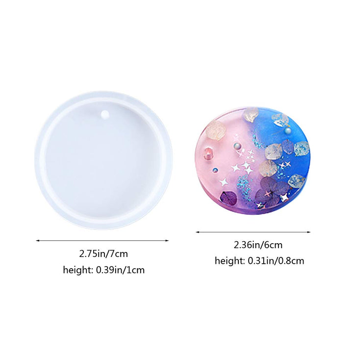 Round Keychain Silicone Mold Circle Keychain Charms Epoxy Resin Molds Casting Molds with Hole for DIY Crafts Making Large Size 6 Pcs