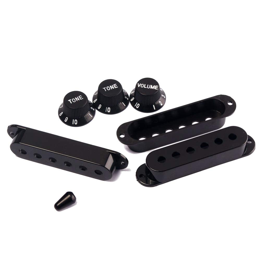 Guitar Pickup Cover ST 6 Hole Single Coil Tip Holder 2 Tone 1 Volume Knobs Set for Black