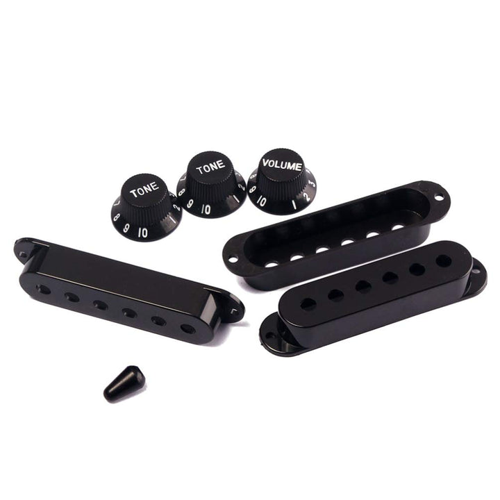 Guitar Pickup Cover ST 6 Hole Single Coil Tip Holder 2 Tone 1 Volume Knobs Set for Black