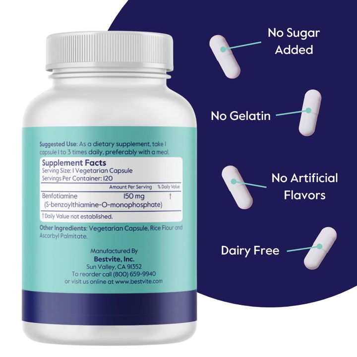BESTVITE Benfotiamine 150mg (120 Vegetarian Capsules) N