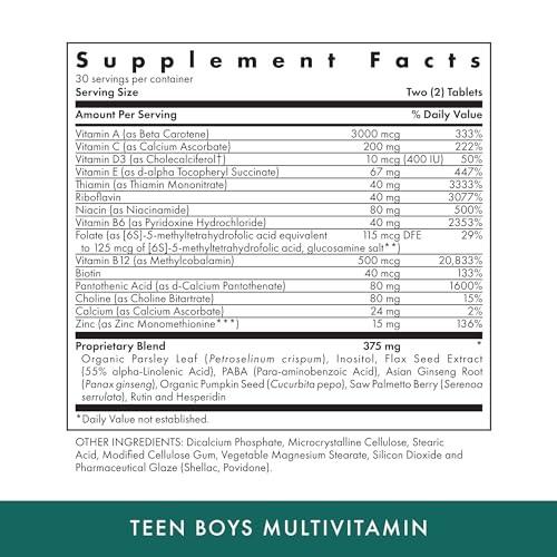 Health Naturopathic Programs Teen Boys - 60 Vegetarian Tablets - Daily Multivitamin Supplement - Kosher - 30 Servings
