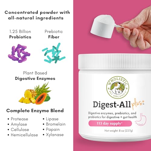Wholistic Digest-All Plus Probiotics for Dogs with Digestive Enzymes - 8 Oz - Cat Probiotics for Digestive Health - Dog Probiotics for Digestive Health Supplement Powder for Homemade Food