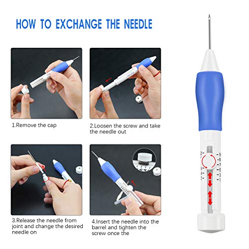 12 Piece Punch Needle Embroidery Kits, Embroidery Pen Needle Punch kit- Finger Protectors Craft Tools with Storage Box for Embroidery Floss Cross Stitching Beginner