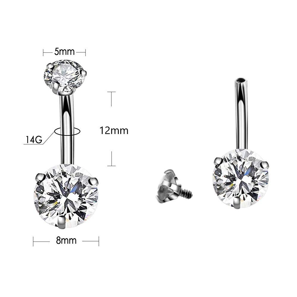 14G Belly Button Ring with 316L Steel Piercing Needles and Clamp Belly Kit