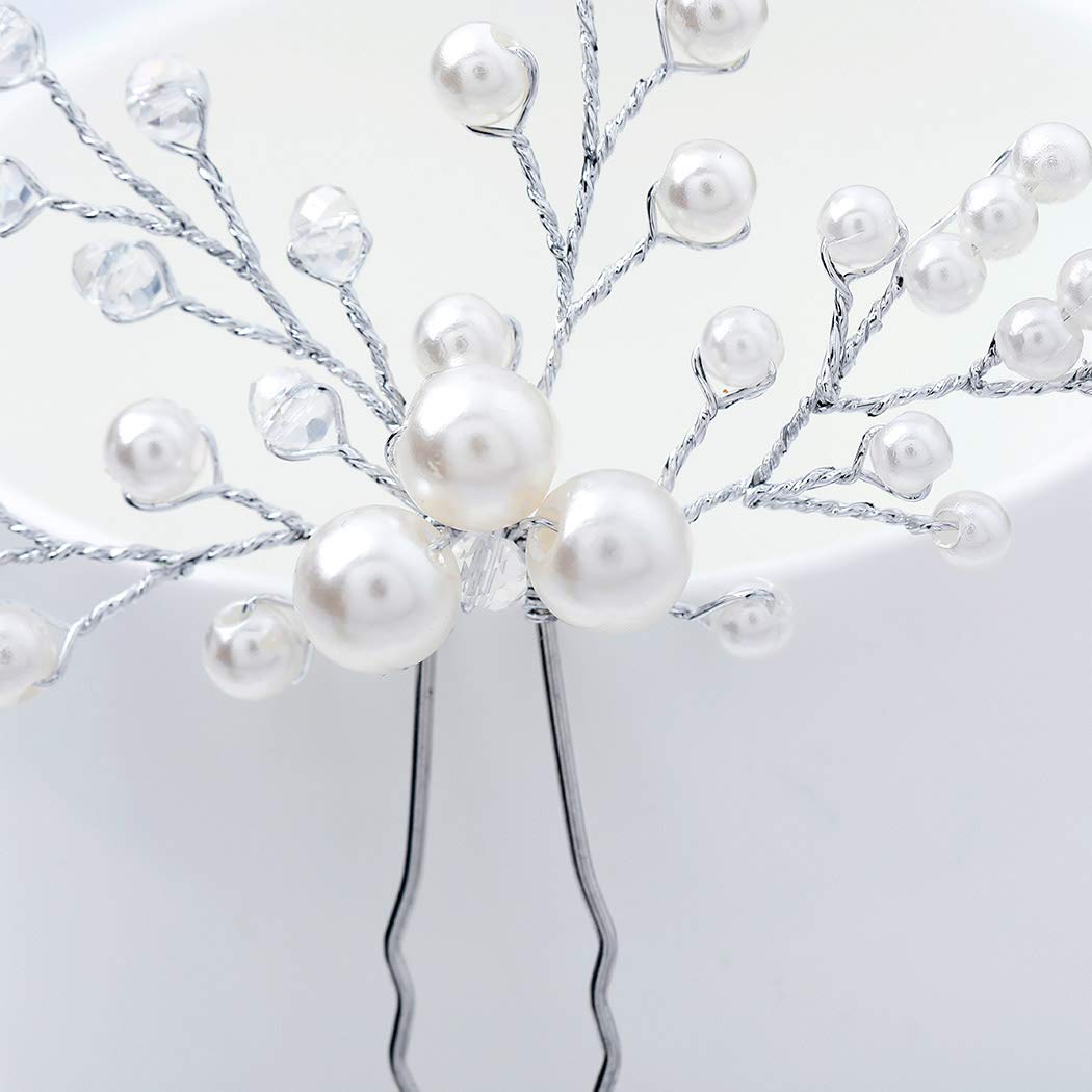 Bride Wedding Pearl Hair Pins Girls Bridal Hair Accessories Hair Piece for Women and Girls 2PCS (Silver)