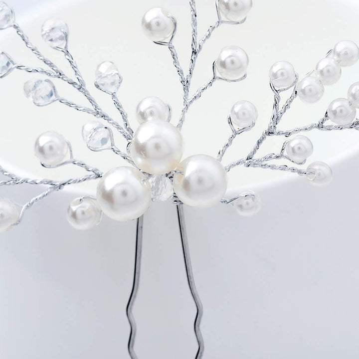 Bride Wedding Pearl Hair Pins Girls Bridal Hair Accessories Hair Piece for Women and Girls 2PCS (Silver)