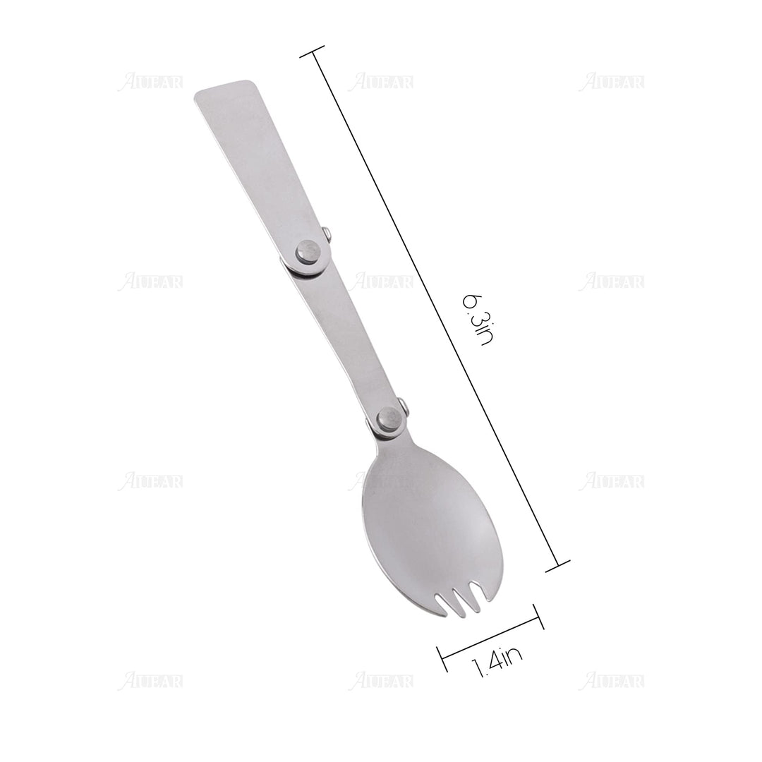 AUEAR, 3 Pack Foldable Muti-Function Stainless Steel Spork Flatware Cutlery Spoon Fork with Carrying Case Travel and Other Outdoor Activities